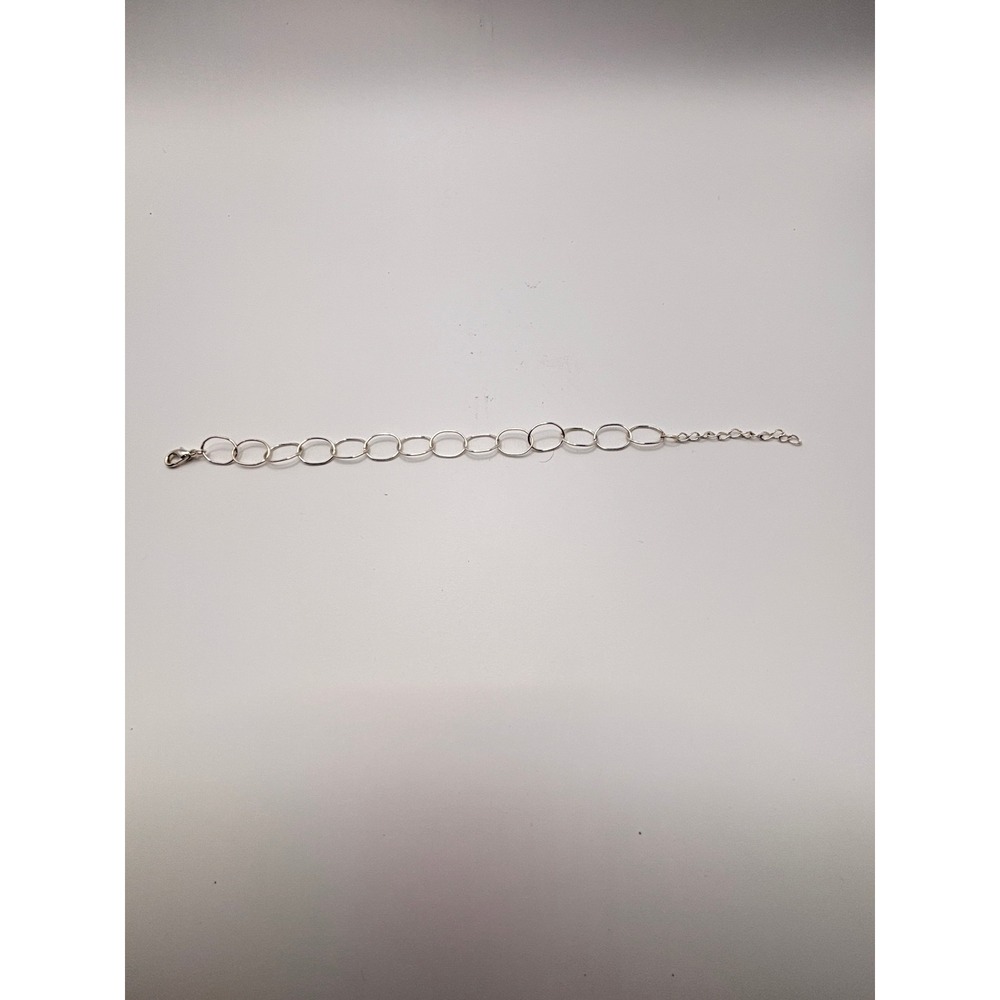 Silver Tone Oval Link Chain‎ Bracelet Minimalist Adjustable 7 Inch